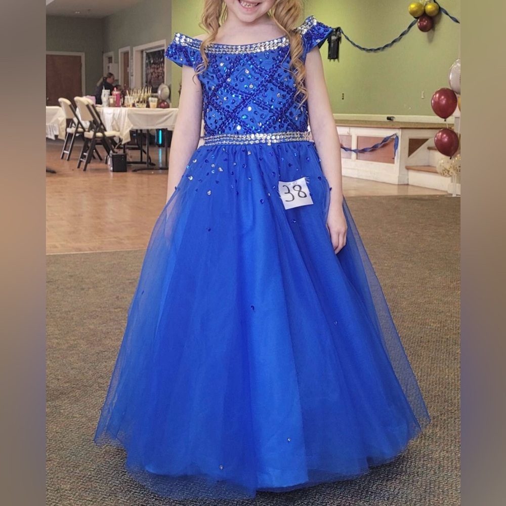 Blue Sequin Tulle Girls' Formal Dress